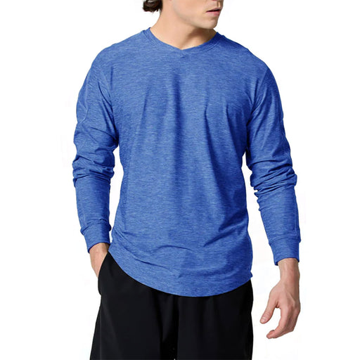 SB Sport V Neck Long Sleeve Mens Tennis Shirt - Royal Melange/2X