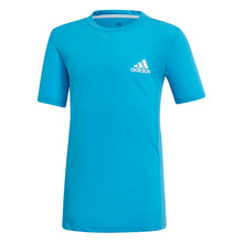 Load image into Gallery viewer, Adidas Escouade Boys SS Crew Tennis Shirt - Shock Cyan/ Wh/XL
 - 1